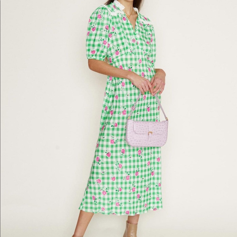 RIXO Gwen-Gingham Rose Green Pink Dress (UK8/US XS) only worn once